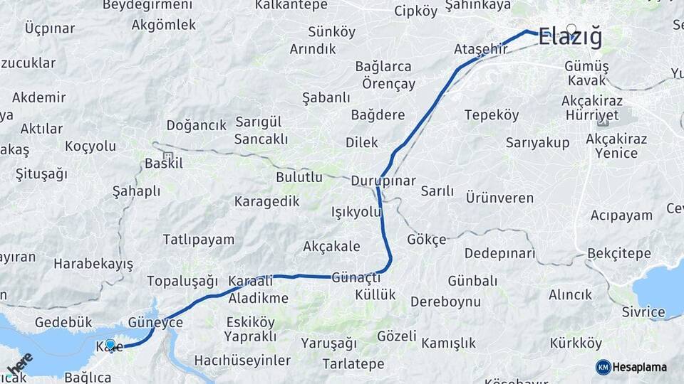Malatya Kale Elazığ Arası Kaç Km - Yol Haritası