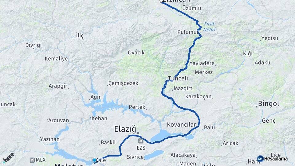 Malatya Kale Erzincan Arası Kaç Km - Yol Haritası