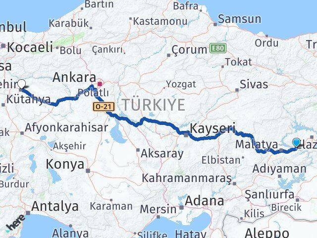 Malatya Kale Eskişehir Arası Kaç Km - Yol Haritası