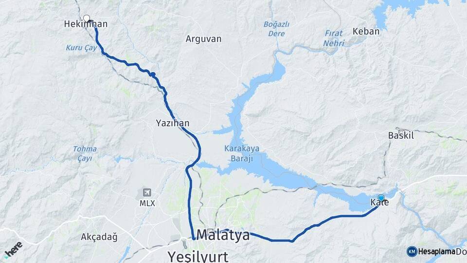 Malatya Kale Hekimhan Arası Kaç Km - Yol Haritası