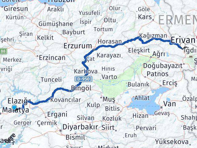 Malatya Kale Iğdır Arası Kaç Km - Yol Haritası
