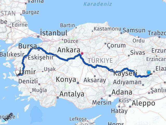 Malatya Kale İzmir Arası Kaç Km - Yol Haritası