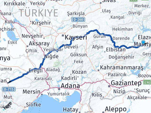 Malatya Kale Karaman Arası Kaç Km - Yol Haritası