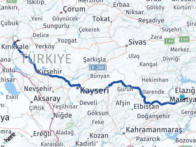 Malatya Kale Kırıkkale Arası Kaç Km - Yol Haritası