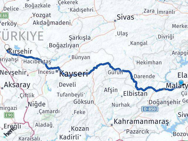 Malatya Kale Kırşehir Arası Kaç Km - Yol Haritası