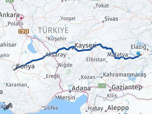 Malatya Kale Konya Arası Kaç Km - Yol Haritası