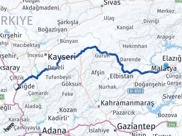 Malatya Kale Niğde Arası Kaç Km - Yol Haritası