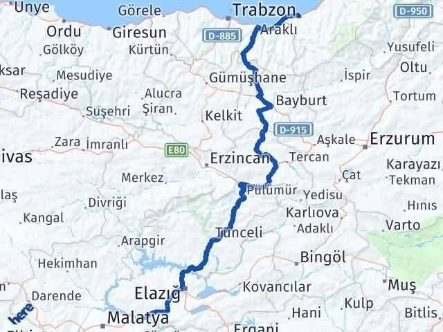 Malatya Kale Rize Arası Kaç Km - Yol Haritası
