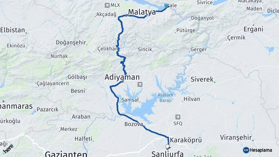 Malatya Kale Şanlıurfa Arası Kaç Km - Yol Haritası
