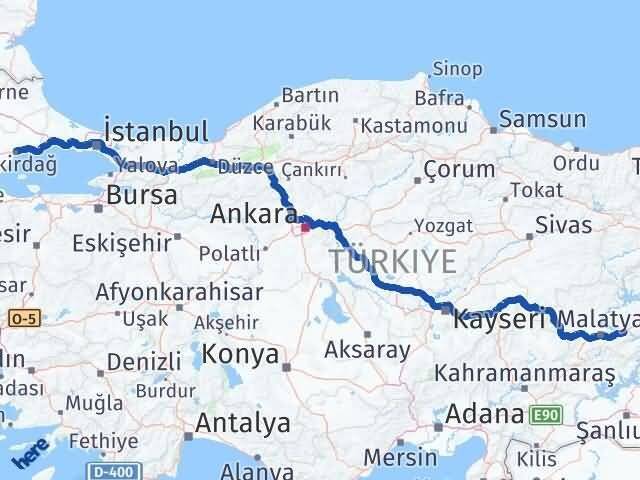 Malatya Kale Tekirdağ Arası Kaç Km - Yol Haritası
