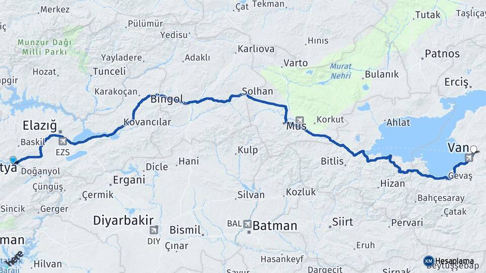 Malatya Kale Van Arası Kaç Km - Yol Haritası