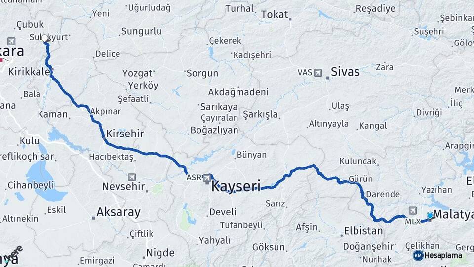 Malatya Kalecik Ankara Arası Kaç Km - Yol Haritası