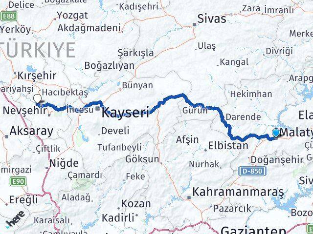 Malatya Kapadokya Havalimanı Arası Kaç Km - Yol Haritası
