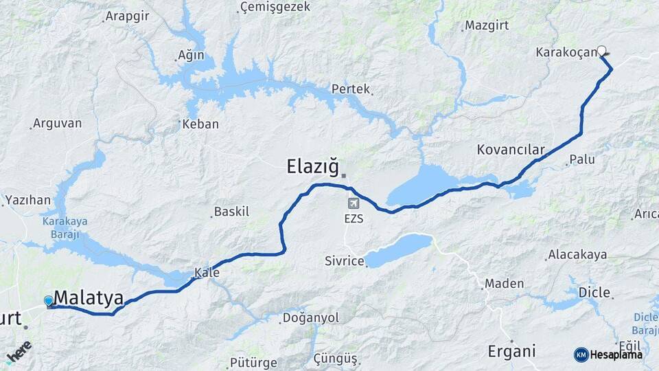 Malatya Karakoçan Elazığ Arası Kaç Km - Yol Haritası