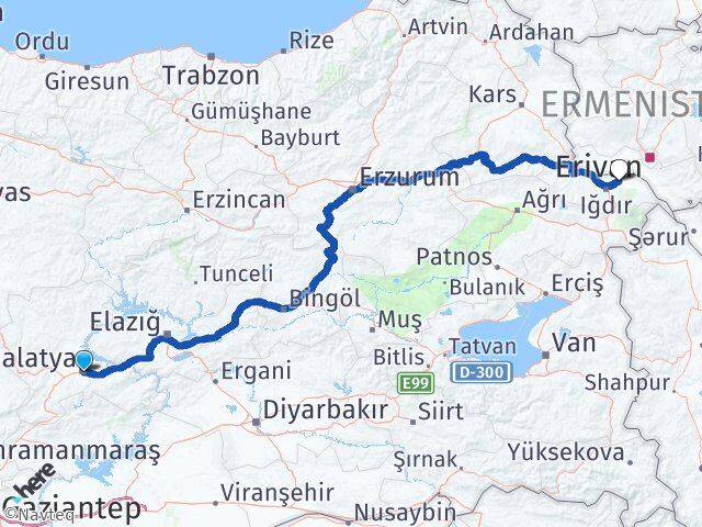 Malatya Karakoyunlu Iğdır Arası Kaç Km - Yol Haritası