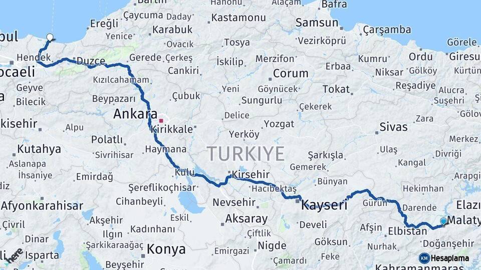 Malatya Karasu Sakarya Arası Kaç Km - Yol Haritası