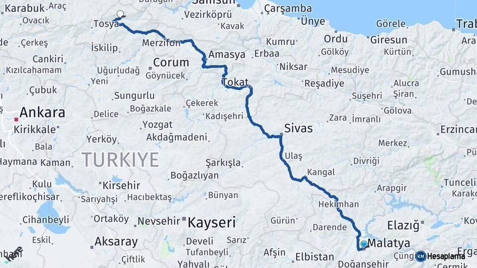 Malatya Kargı Çorum Arası Kaç Km - Yol Haritası