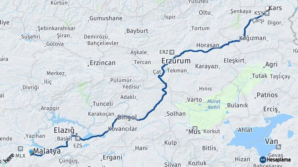 Malatya Kars Arası Kaç Km - Yol Haritası