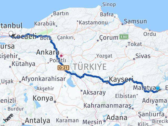 Malatya Kartepe Kocaeli Arası Kaç Km - Yol Haritası