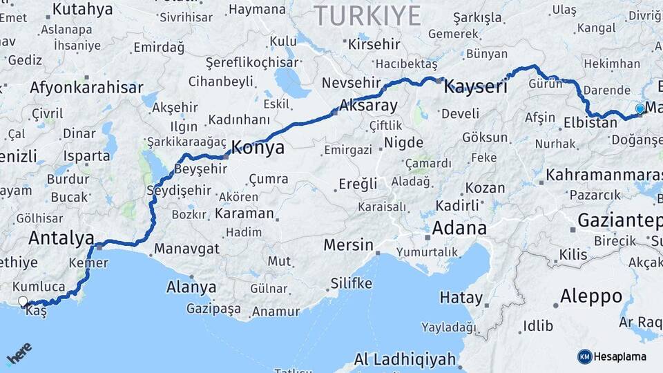 Malatya Kaş Antalya Arası Kaç Km - Yol Haritası