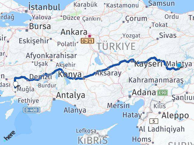 Malatya Kavaklıdere Muğla Arası Kaç Km - Yol Haritası