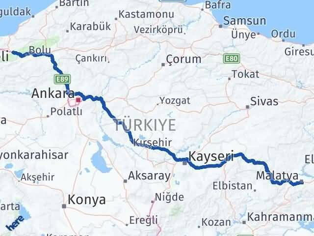 Malatya Kaynaşlı Düzce Arası Kaç Km - Yol Haritası