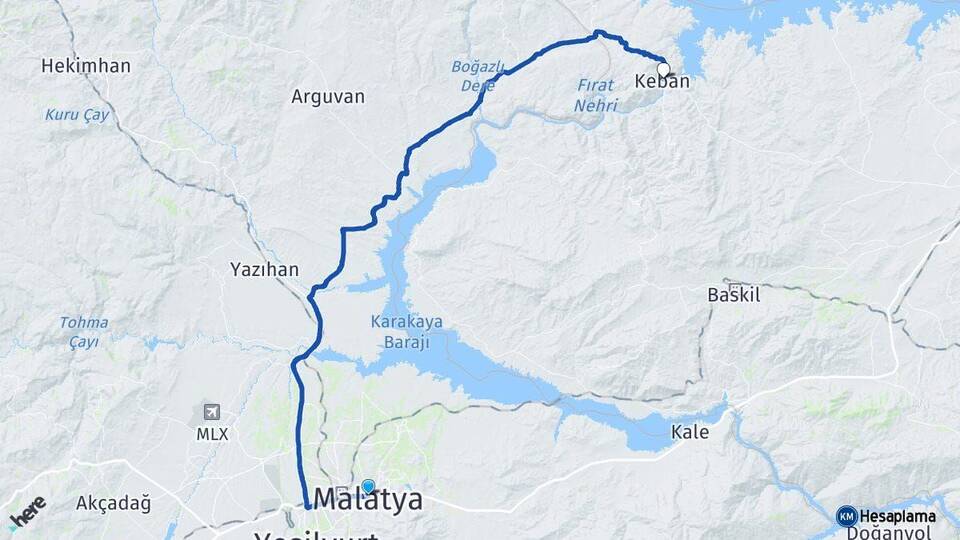 Malatya Keban Elazığ Arası Kaç Km - Yol Haritası