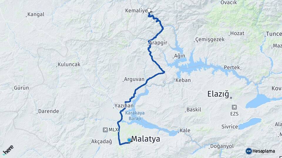 Malatya Kemaliye Erzincan Arası Kaç Km - Yol Haritası