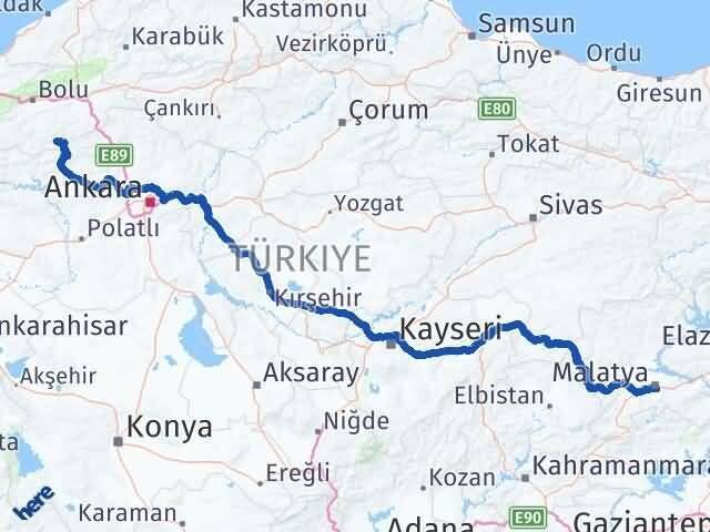 Malatya Kıbrıscık Bolu Arası Kaç Km - Yol Haritası