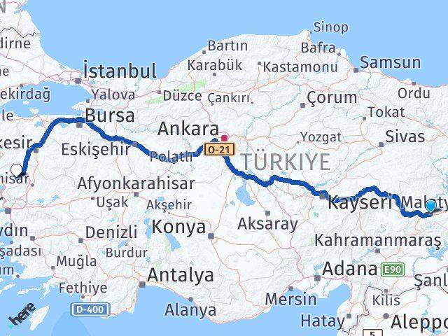 Malatya Kınık İzmir Arası Kaç Km - Yol Haritası