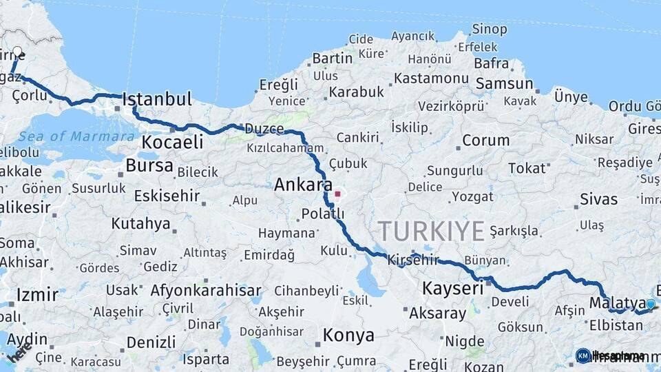 Malatya Kırklareli Arası Kaç Km - Yol Haritası