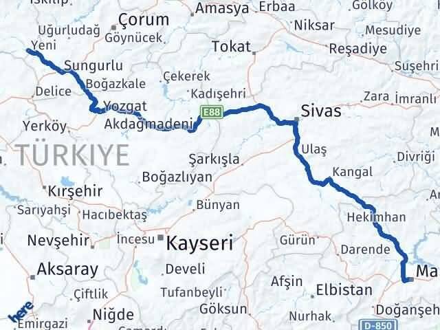 Malatya Kızılırmak Çankırı Arası Kaç Km - Yol Haritası