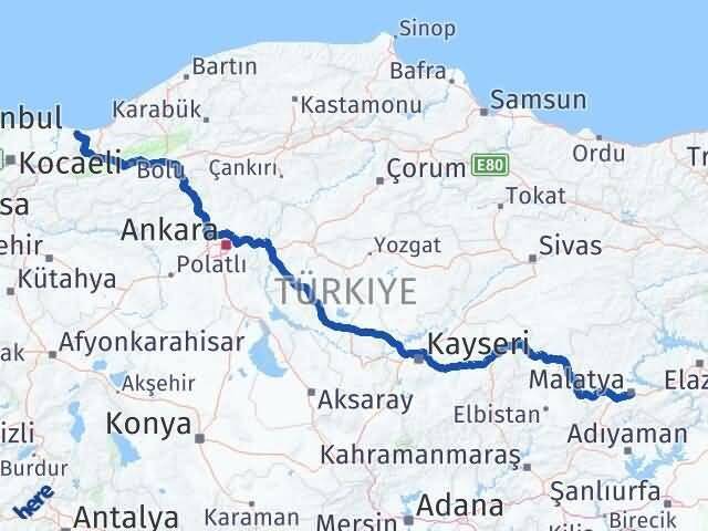 Malatya Kocaali Sakarya Arası Kaç Km - Yol Haritası