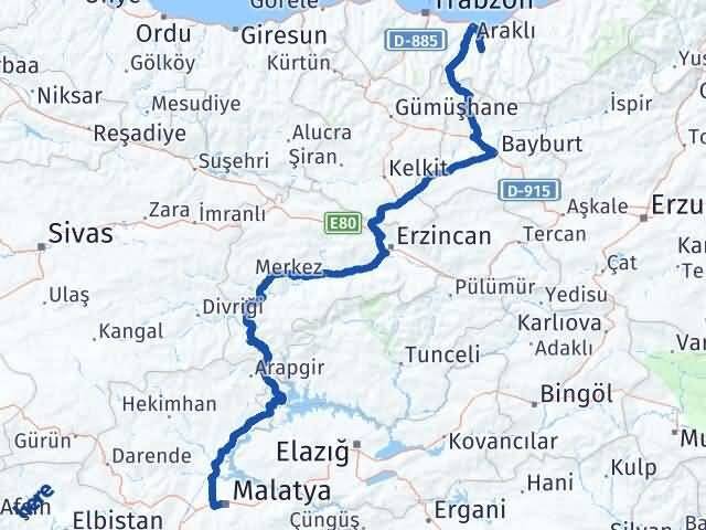 Malatya Köprübaşı Trabzon Arası Kaç Km - Yol Haritası