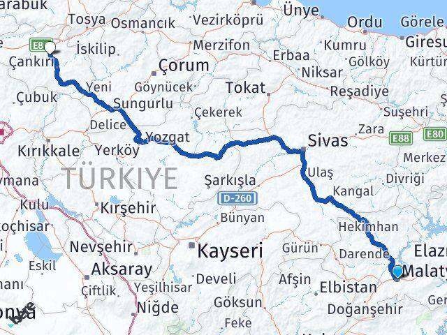 Malatya Korgun Çankırı Arası Kaç Km - Yol Haritası