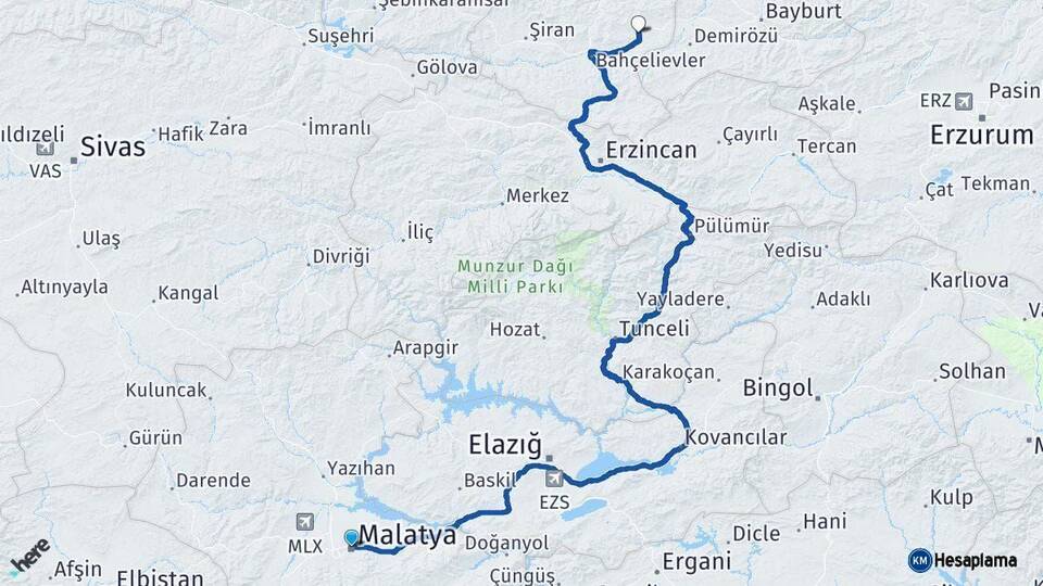 Malatya Köse Gümüşhane Arası Kaç Km - Yol Haritası