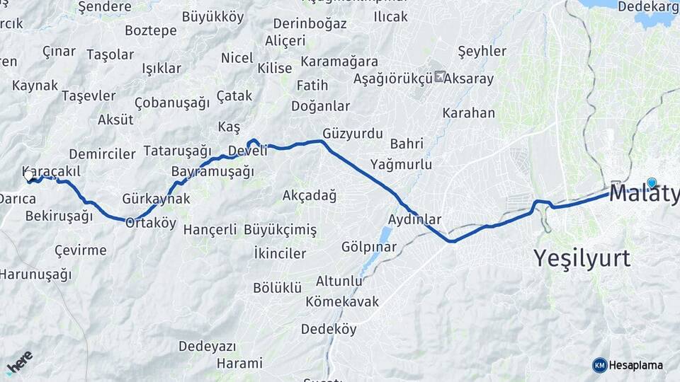 Malatya Kozluca Akçadağ Arası Kaç Km - Yol Haritası