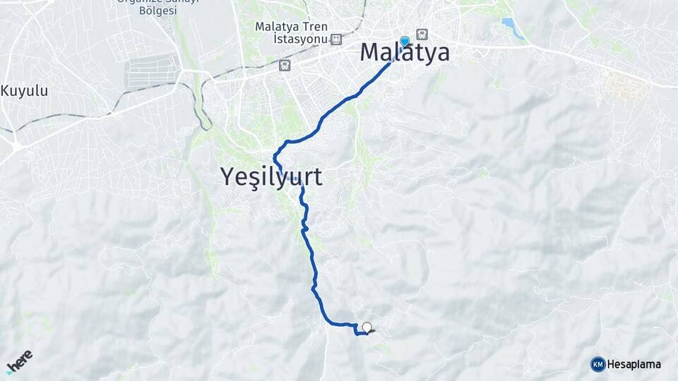 Malatya Kozluk Yeşilyurt Arası Kaç Km - Yol Haritası