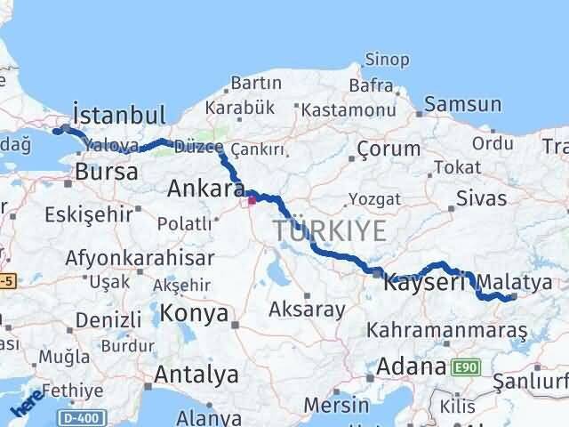Malatya Küçükçekmece İstanbul Arası Kaç Km - Yol Haritası