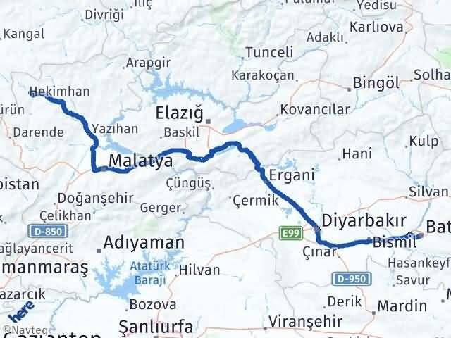 Malatya Kuluncak Batman Arası Kaç Km - Yol Haritası