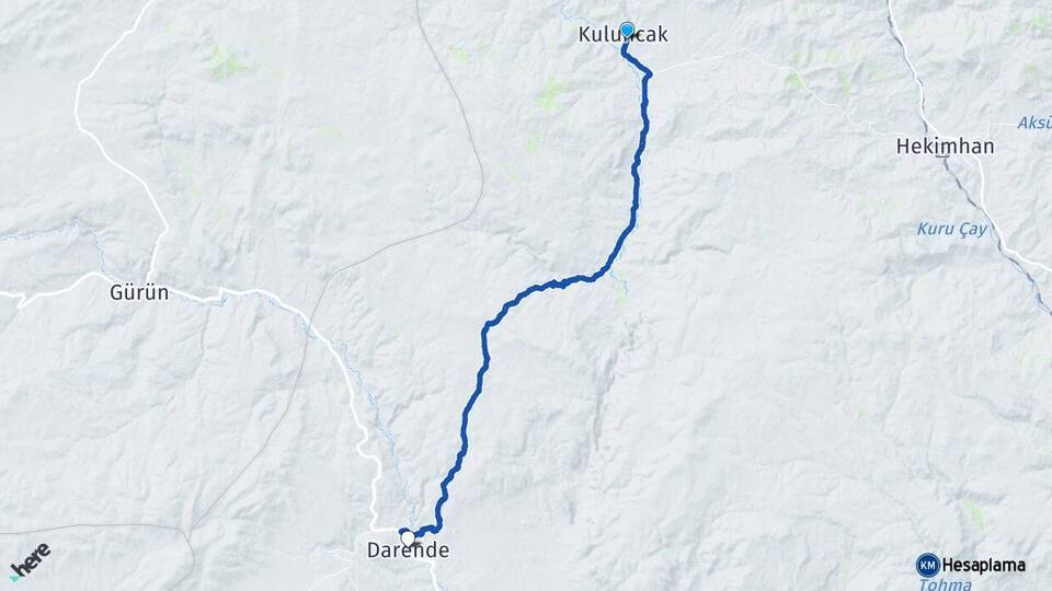 Malatya Kuluncak Darende Arası Kaç Km - Yol Haritası