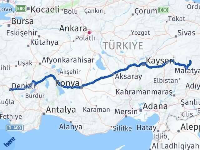 Malatya Kuluncak Denizli Arası Kaç Km - Yol Haritası