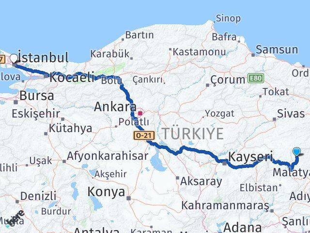 Malatya Kuluncak İstanbul Arası Kaç Km - Yol Haritası
