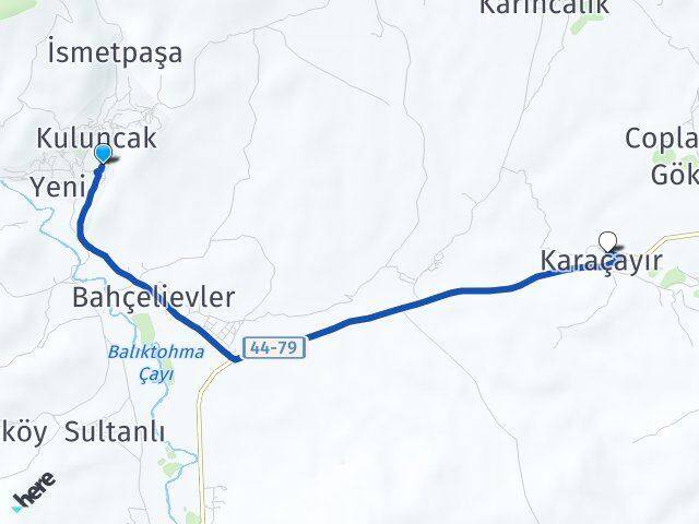 Malatya Kuluncak Karaçayır Kuluncak Arası Kaç Km - Yol Haritası