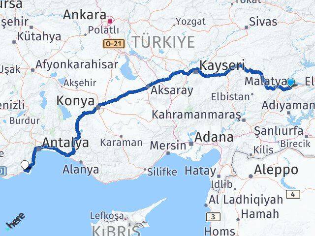 Malatya Kumluca Antalya Arası Kaç Km - Yol Haritası
