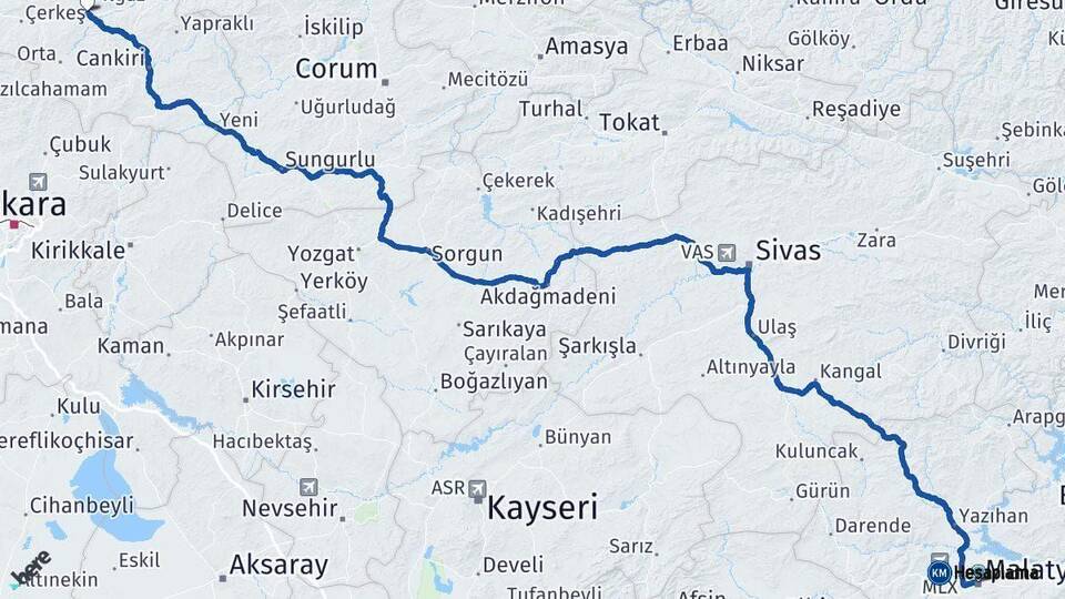 Malatya Kurşunlu Çankırı Arası Kaç Km - Yol Haritası