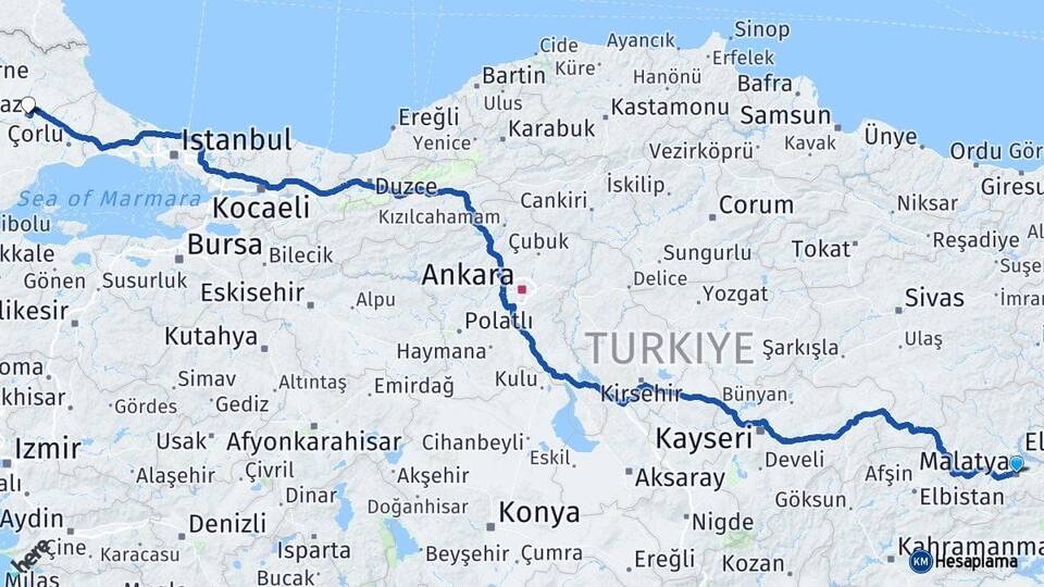 Malatya Lüleburgaz Kırklareli Arası Kaç Km - Yol Haritası