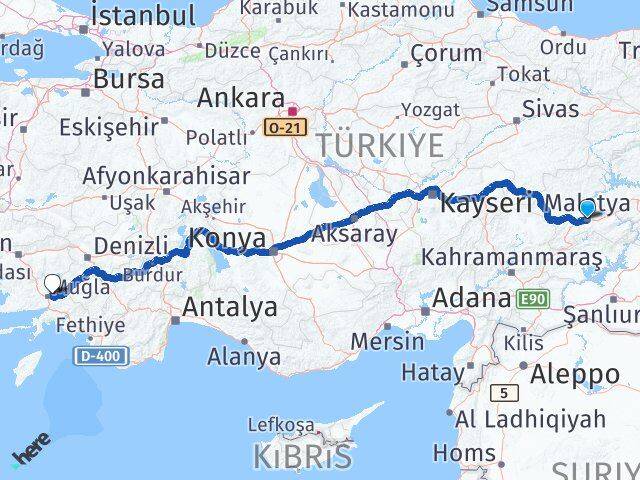 Malatya Menteşe Muğla Arası Kaç Km - Yol Haritası