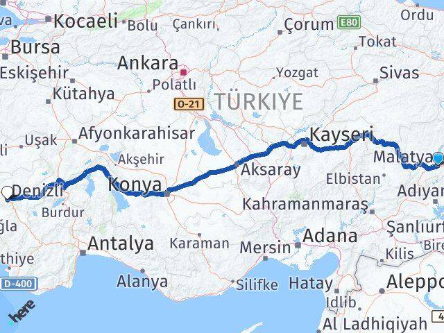Malatya Merkezefendi Denizli Arası Kaç Km - Yol Haritası