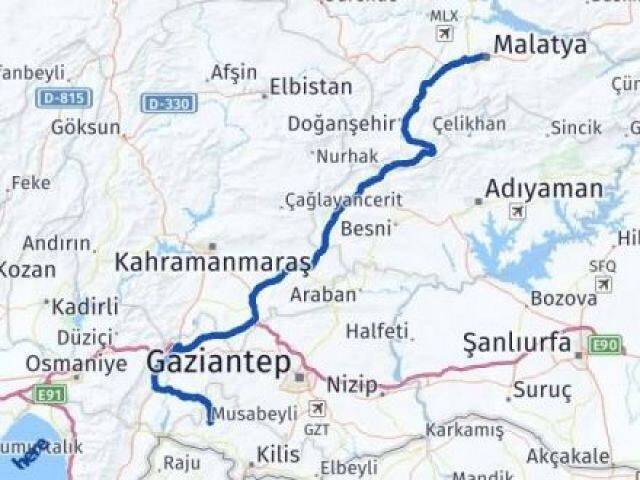 Malatya Musabeyli Kilis Arası Kaç Km - Yol Haritası